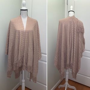 Womens Cejon Metalic Stripe Ruana with Fringe